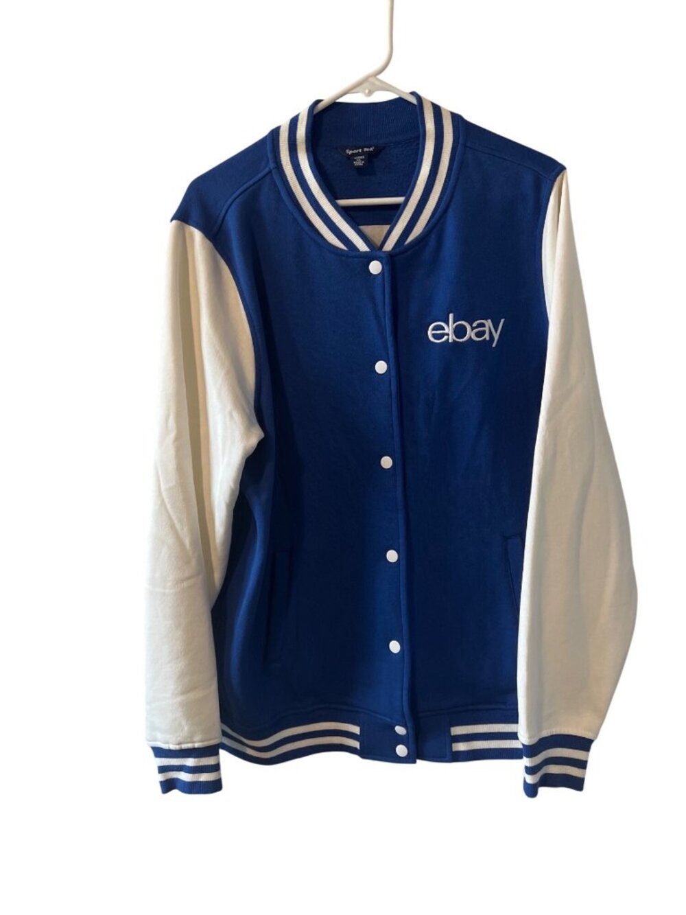 eBay Blue & White Varsity Jacket Ladies XL Sport-Tek Snap Button Front